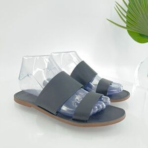 Madewell Women The Boardwalk Sandal Size 7 Black Leather Flat Slide Strappy